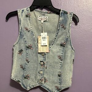 Stoosh Light Blue Floral Embroidered Vest